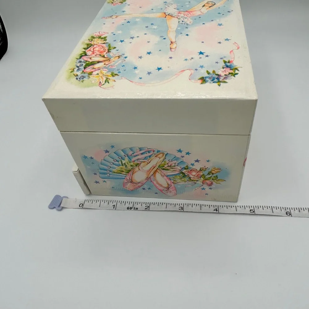 Vintage 1986 Lillian Vernon Ballerina Musical Jewelry Box Pink White Stars 8in